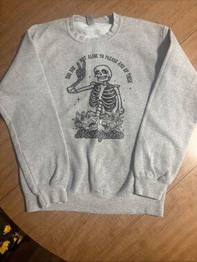 Gray Graphic Skeleton Crewneck Sweatshirt - Unbranded